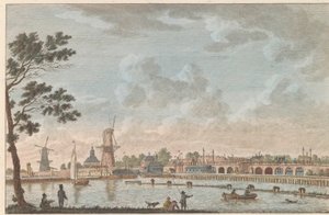 Gezicht op de Hogesluis, yak. 1790 Hooge Amstel Sluis te Amsterdam / Hoog sluis olarak adlandırılan yüksek köprü - eskiden Aşıklar Köprüsü olarak adlandırılır, daha sonra Amsterdam