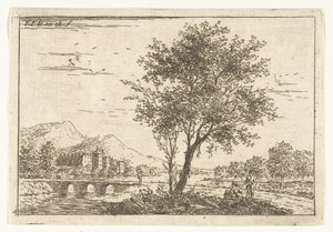 Nehir üzerinde bir kale ile tepelik manzara Manzaralar (dizi başlığı) by Carel Frederik Bendorp (I)