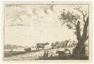 İnekler ile nehir manzarası Manzaralar (dizi başlığı) by Carel Frederik Bendorp (I)