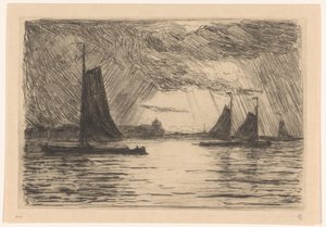 Geceleri Dordrecht yakınlarındaki Maas manzarası by Carel Nicolaas Storm van 
