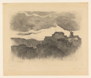Tepede değirmeni olan kasaba by Carel Nicolaas Storm van 