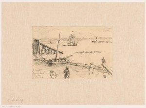 Balıkçı tekneleri ve yüzücüler ile Altona yakınlarındaki Elbe manzarası by Carel Nicolaas Storm van 