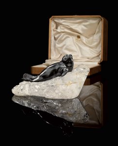 Mührün obsidiyen modeli, c. 1900 (obsidiyen, ipek ve kadife astarlı ahşap kasa)