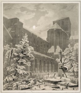Ay Işığında Karda Kilise ve Mezarlık by Carl Blechen