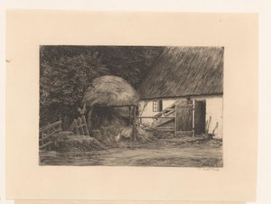 Samanlık ve tavuklar ile çiftlik by Carl Bloch