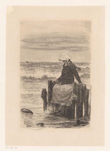 Su kenarında bir iskelede oturan bayan by Carl Bloch
