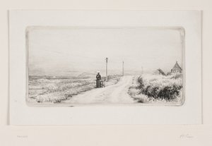 Yürüyen bayan ile köy yolu. güneşli öğleden sonra by Carl Bloch