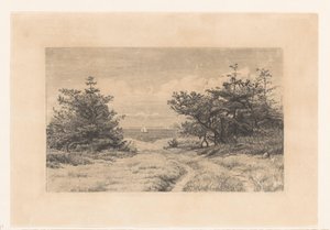 Bir göl boyunca çalılar ile köy yolu by Carl Bloch