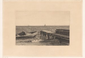 İskelede kürekli tekne by Carl Bloch