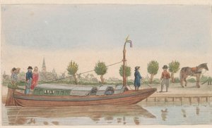 Çekme mavnası, 1824 Een hollandsche trek veya Jaagschuit / Une barque de tracte, hollande hizmetinde au transport de voyageurs et Marchandises en hollande (nesne üzerindeki başlık) by Carl Cristiaan Fuchs