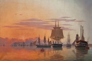 Tagus nehri üzerindeki fırkateyn Thetis ve korvet Flora, 1844. by Carl Dahl