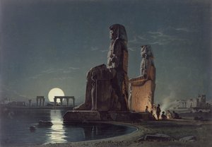 The Colossi of Memnon, Thebes, G.W. Seitz, basılmış c.1872 by Carl Friedrich Heinrich Werner