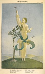 "Vorsommertag" şiiri için çizim: . "Vorsommertag" şiiri üzerine çizim. Bir kelebeğe uzanan bir kadın. by Carl Friedrich Otto Lendecke