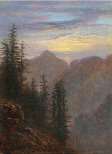 Alacakaranlıkta dağ manzarası by Carl Gustav Carus
