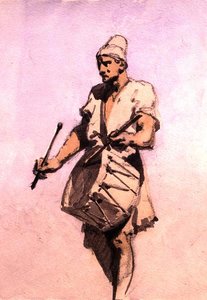 Evlilik Töreninde Bir Davulcu, Kahire (kağıt üzerine suluboya) by Carl Haag