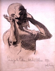 Figür Dua, resim için bir çalışma, Allahu Ekber, 1873 (kağıt üzerine kurşun kalem ve sulu boya yıkama) by Carl Haag