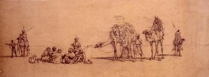 Çölde figürler ve develer (kart üzerine serilmiş aydınger kağıdı üzerine kurşun kalem) by Carl Haag