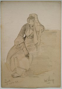 Oturan bir bayan çalışması, Nasıra, 1859 (kağıt üzerinde kalem ve tuvalet yıkama) by Carl Haag