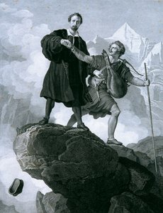 Manfred ve dağ keçisi avcısı by Carl Heinrich Rahl
