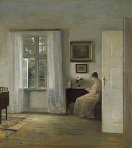 The Reader par Holsoe, Carl (1863-1935), - Ahşap üzerine yağlı boya, 70x62,5 - Özel Koleksiyon by Carl Holsoe