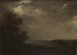Evler ve büyükbaş hayvanlarla manzara by Carl Johan Fahlcrantz