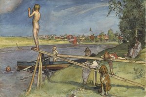 A Pleasant Yıkanma Yeri, A Home serisinden, c.1895 (kağıt üzerinde wc) by Carl Larsson