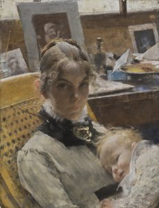 Bir Stüdyo İdil: Sanatçıların Karısı ve Kızları Suzanne, 1885 (pastel) by Carl Larsson