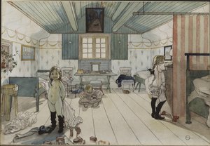 Chambre de petites filles - Küçük Kız Odası, Larsson, Carl (1853-1919). Kağıt üzerine suluboya. Boyut : 32x43 cm. Ulusal Müze Stockholm by Carl Larsson