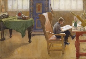 Esbjorn Çalışma Köşesinde, 1912 (kağıt üzerinde wc) by Carl Larsson
