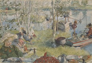 La peche aux ecrevisses - Kerevit, Larsson, Carl (1853-1919). Kağıt üzerinde akrilik renkler. Boyut : 32x43 cm. Ulusal Müze Stockholm by Carl Larsson