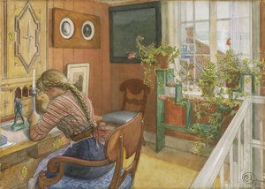 Mektup yazma, 1912 (kağıt üzerinde wc) by Carl Larsson