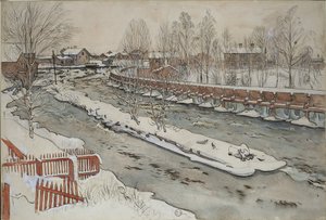The Timber Chute, Winter Scene, A Home serisinden, c.1895 (kağıt üzerinde wc) by Carl Larsson
