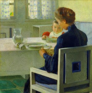Anne ve çocuk masada. carl moll