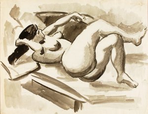 Bacakları Çaprazlanmış Uzanmış Kadın Çıplak by Carl Newman