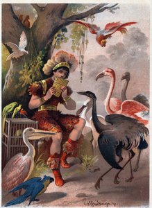 Papageno pan flütlü kuşları ormandan getiriyor. Carl Offterdinger