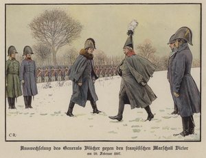 Yakalanan Prusyalı ve Fransız Mareşal Gebhard Blucher ve Claude Victor-Perrin'in Değişimi, 20 Şubat 1807 (renkli taş) by Carl Röchling