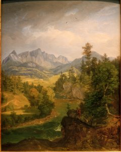 Berchtesgaden yakınlarında bir nehir olan dağ manzarası by Carl Rottmann