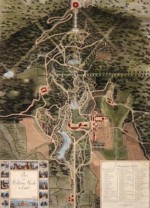 Kassel yakınlarındaki Wilhelmshohe Planı (renkli gravür) by Carl Schaeffer