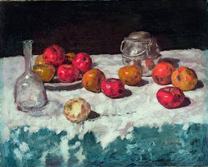 ""Nature morte aux pommes"" (Elmalı natürmort) Peinture de Carl Schuch (1846-1903) 1889 Tuval üzerine yağlıboya Dim 66,2x81,6 cm Museum Kunstpalast, Düsseldorf by Carl Schuch