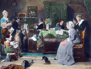 Aile Konseri. Alman ressam Fritz von Uhde (1848 - 1911) tarafından 1881 yılında yapılmış resim. Resim tarihi: 1890 civarı. Carl Simon Arşivi by Carl Simon