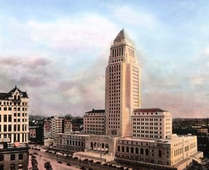 Amerika Birleşik Devletleri, Kaliforniya, Los Angeles Belediye Binası, 1926 - 1928 yılları arasında inşa edilmiş, görüntü tarihi: 1931 civarı. Carl Simon Arşivi by Carl Simon