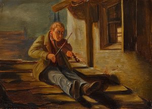 boynuzlu çatı kemancısı by Carl Spitzweg