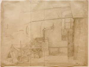 Çiftçinin odasında çinili soba by Carl Spitzweg