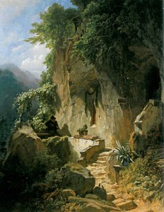 Rock mağarasının önünde müzik yapan keşiş by Carl Spitzweg