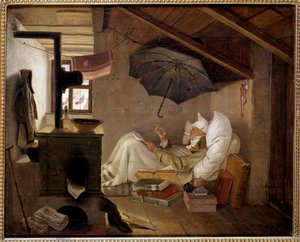 Zavallı şair Yaşlı bir adam tavan arasında yatıyor. Carl Spitzweg