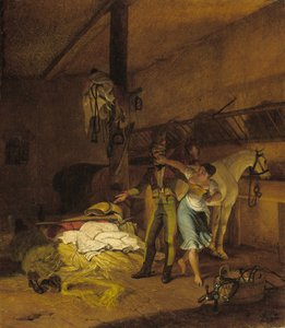 Bir chevauxleger bir hizmetçiyle flört ediyor by Carl Wilhelm Freiherr von Heideck