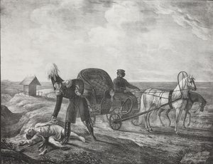 İmparator Alexander I muhtaç bir kişiye yardım ediyor, 1820. by Carl von Hampeln