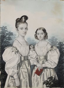 Kızkardeşlerin Portresi Anna Petrovna 1822-1905 ve Elena Petrovna 1824-1860 Ushakov, 1830'lar.