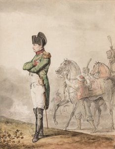 İmparator Napolyon Bonapart I (1769-1821) Austerlitz'de (beyazla zenginleştirilmiş kalem ve sulu boya) by Carle (attr. to) Vernet