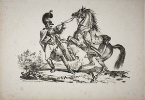 Ayaklı Cuirassier Yetiştirme Atını Geri Tutuyor by Carle Vernet